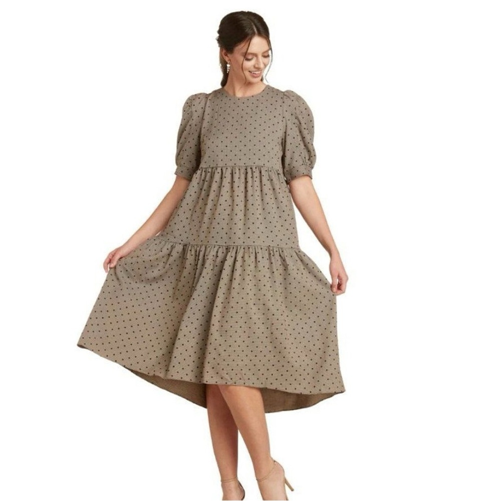 En Saison Plaid Polka Dot Tiered Midi Dress Sz XS